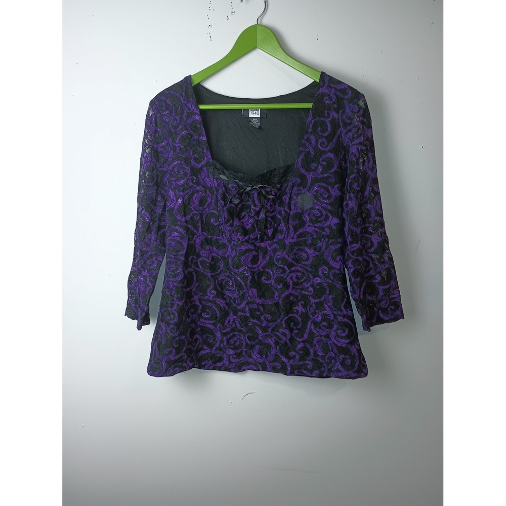 Studio 1940 Vintage Y2K Purple Black Lace Baby Doll Goth Witchy Top Large